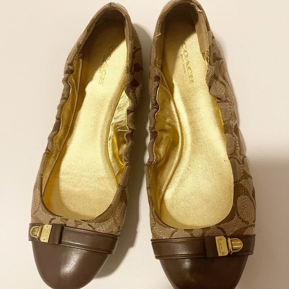 Khaki/Chestnut Brown Logo Delphine Signature C Ballet Flats sz 9 - Picture 1 of 5